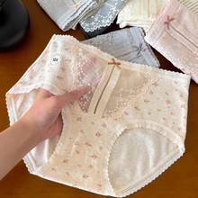 6182莫奈花园性感镂空蕾丝纯欲女内裤A类纯棉加长裆全裤10A抑菌