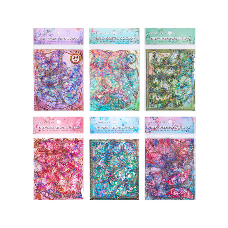 Mariposa de Oro Sueño tridimensional dorado Diario etiqueta impermeable bolsa de papel retro láser pegatina para niños diario de mascotas etiqueta engomada de la tarjeta Goo