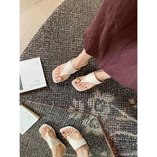 现货！葡萄妈同款低跟凉拖鞋金属套趾人字拖鞋女款夏新款外穿方头