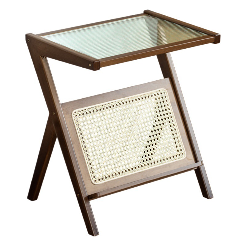 Mesa de centro de vidrio minimalista sala de estar sofá mesa auxiliar pequeña mesita de noche Luz de lujo Mesa auxiliar B & B Ratán japonés pequeña mesa de esquina