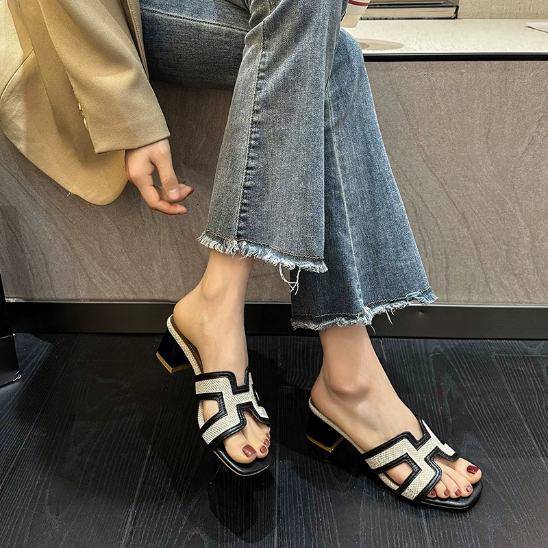 Universal summer denim beach slippers, internet celebrity