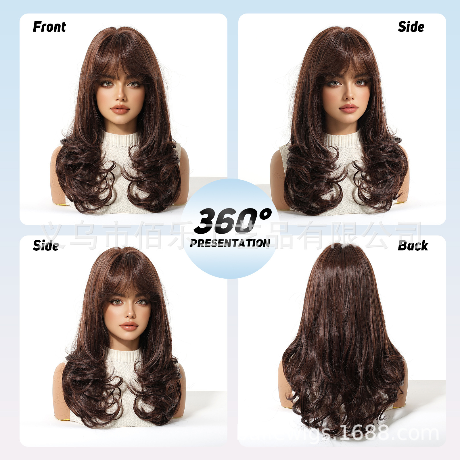 Peruca de mujer cubierta de cabello marrón Qi Liuhai cabello rizado largo Xuchang fibra química pelucas mujeres europeas y estadounidenses cabello spot