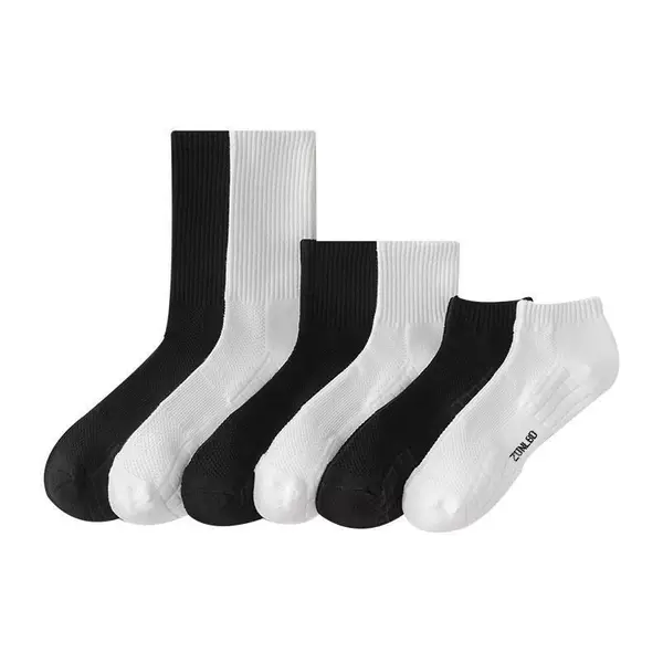 Spring and summer men's and women's mid-calf socks with thickened terry sole, pure cotton mid-calf sports socks, black and white sweat-absorbing and odor-resistant basketball socks