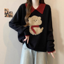 大码设计感软糯毛衣女装2025新款春夏撞色针织衫胖MM遮肉显瘦上衣