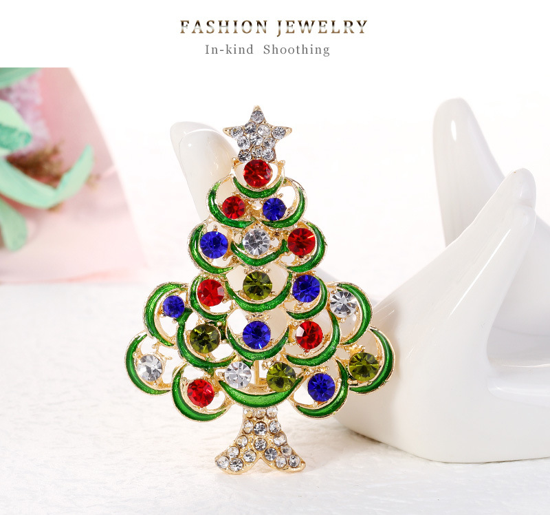 New Retro Diamond-encrusted Christmas Tree Brooch Christmas Series Spot Wholesale display picture 4