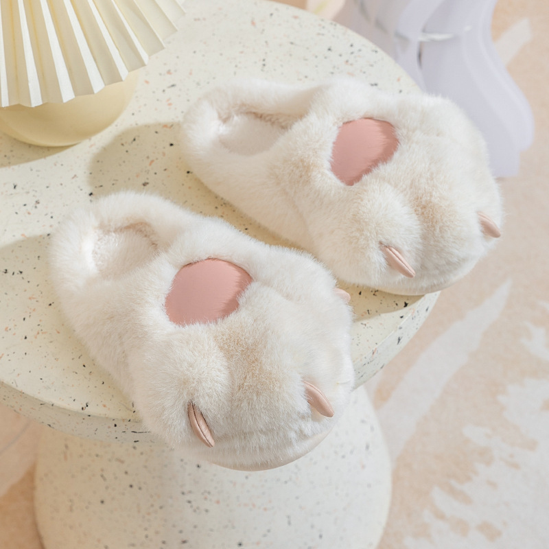 Dog Paw Cotton Slippers for Women, Winter Indoor Home Use, Couple's Non-Slip, Thick-Soled, Warm, Plush Slippers for Men