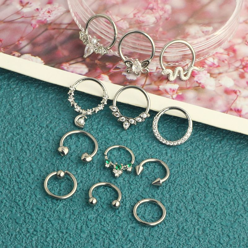 12Pcs Stainless Steel Open Nose Ring Set European American Bat Zircon Earrings Nose Stud Piercing Jewelry detail image 16