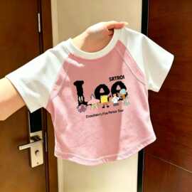 童装男女童韩版拼色潮流短袖T恤夏季卡通动漫百搭圆领打底衫上衣t
