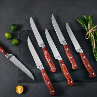 Cross-border foreign trade classic Western-style household steak knife single steel head color wooden handle serrated steak knife factory wholesale
