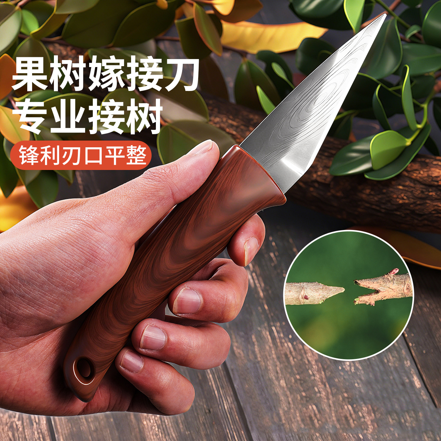 Cuchillo de injerto de acero inoxidable multifuncional de alta dureza para árboles frutales hechos a mano universal