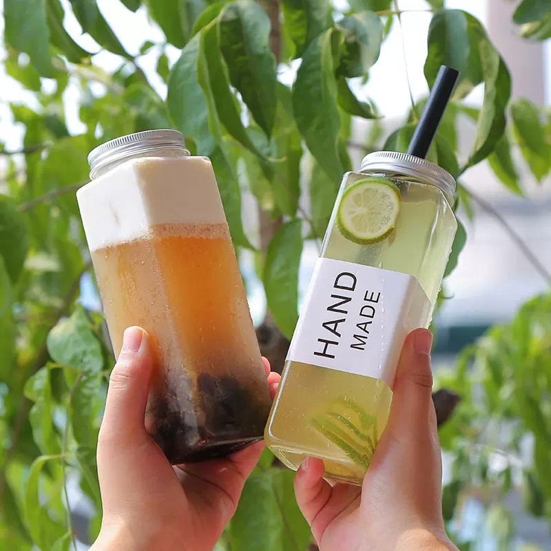 批发pet奶茶杯380ml饮料瓶 500ml 长方形塑料杯网红650ml奶茶杯