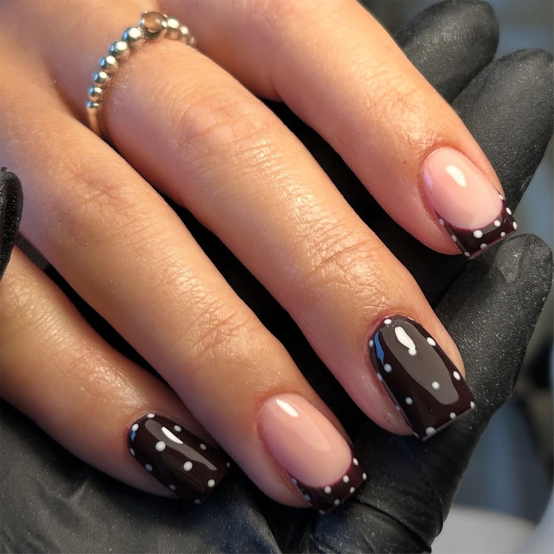 Lefan Manicure Autumn-Winter Polka Dot French Style Wearable Nails Versatile Elegant Whitening Maillard Color Series False Nails Nail Tips Lefan Manicure Autumn-Winter Polka Dot French Style Wearable Nails Versatile Elegant Whitening Maillard Color Series False Nails Nail Tips