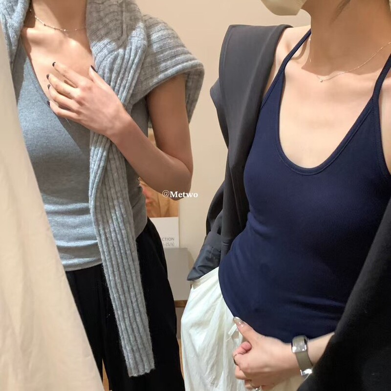 METWO All-Match Casual Soft Skin Friendly Shoulder U-Neck Sling Slim-Fit Comfortable I-Shoulder Vest with Coaster for Women
