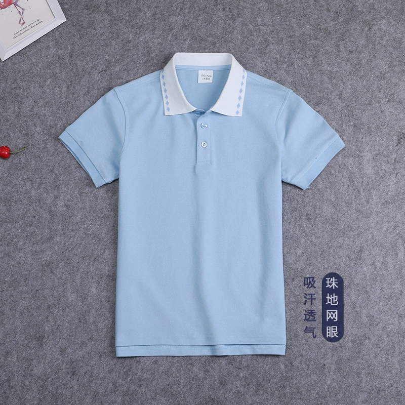 Детская футболка, голубой и белый polo, летняя форма для учащихся, с коротким рукавом