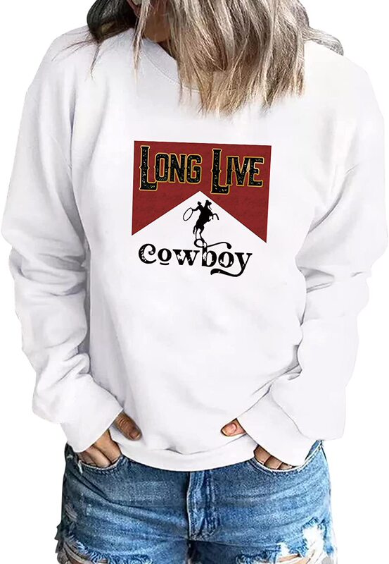 Long Live Cowgirls Women's horseback rider western retro cactus pattern casual European and American sweater