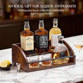 木制酒瓶展示架铁木结合双层威士忌葡萄酒架实木厨房调料瓶整理架