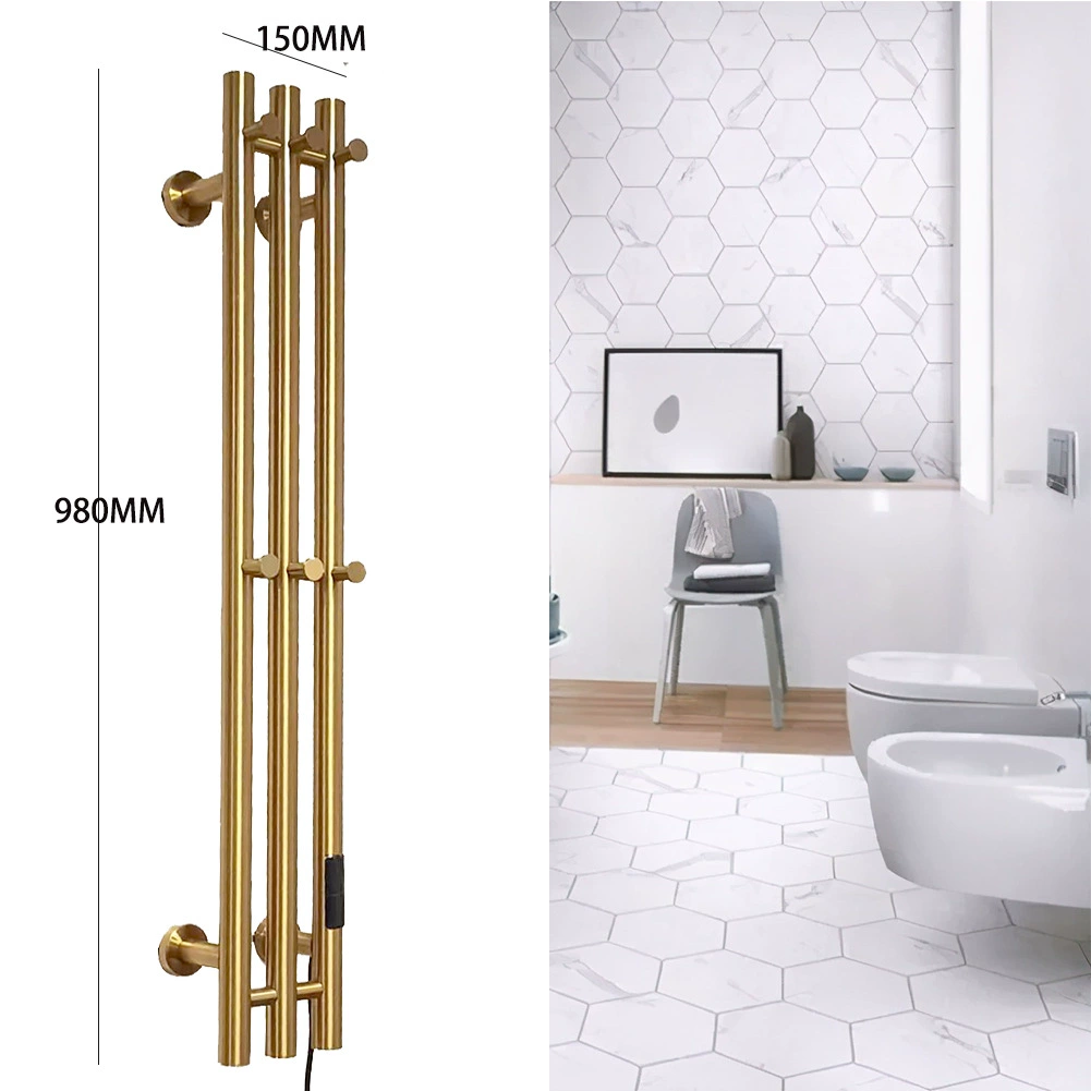 Электрическая вешалка для полотенец с подогревом для ванной комнаты, умная вешалка для полотенец с подогревом из углеродного волокна с крючками, вертикальная модель из нержавеющей стали с таймером и постоянным контролем температуры.