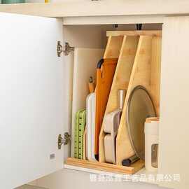 跨境木制收纳架分隔式餐具碗碟平底锅收纳架厨房壁橱置物架