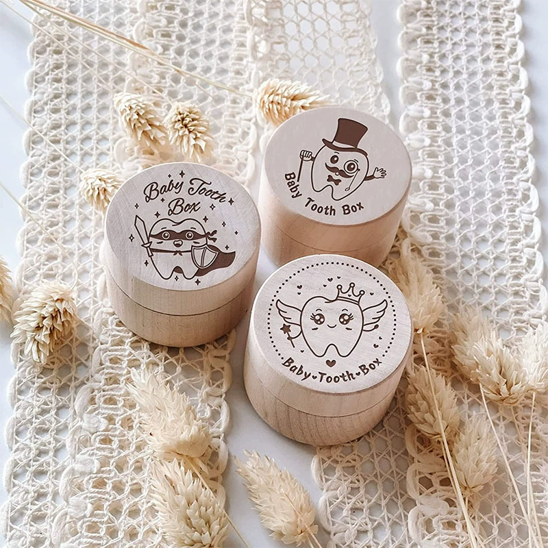 Детская коробка для хранения лиственных зубов Детская коробка для замены зубов из цельного дерева Памятная коробка для детских зубов Деревянная коробка для лиственных зубов