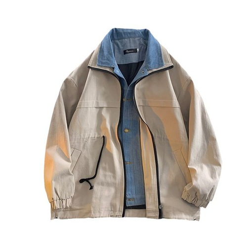 Men's faux double-breasted denim jacket, early spring and autumn, niche design sense, American workwear, casual top clothing