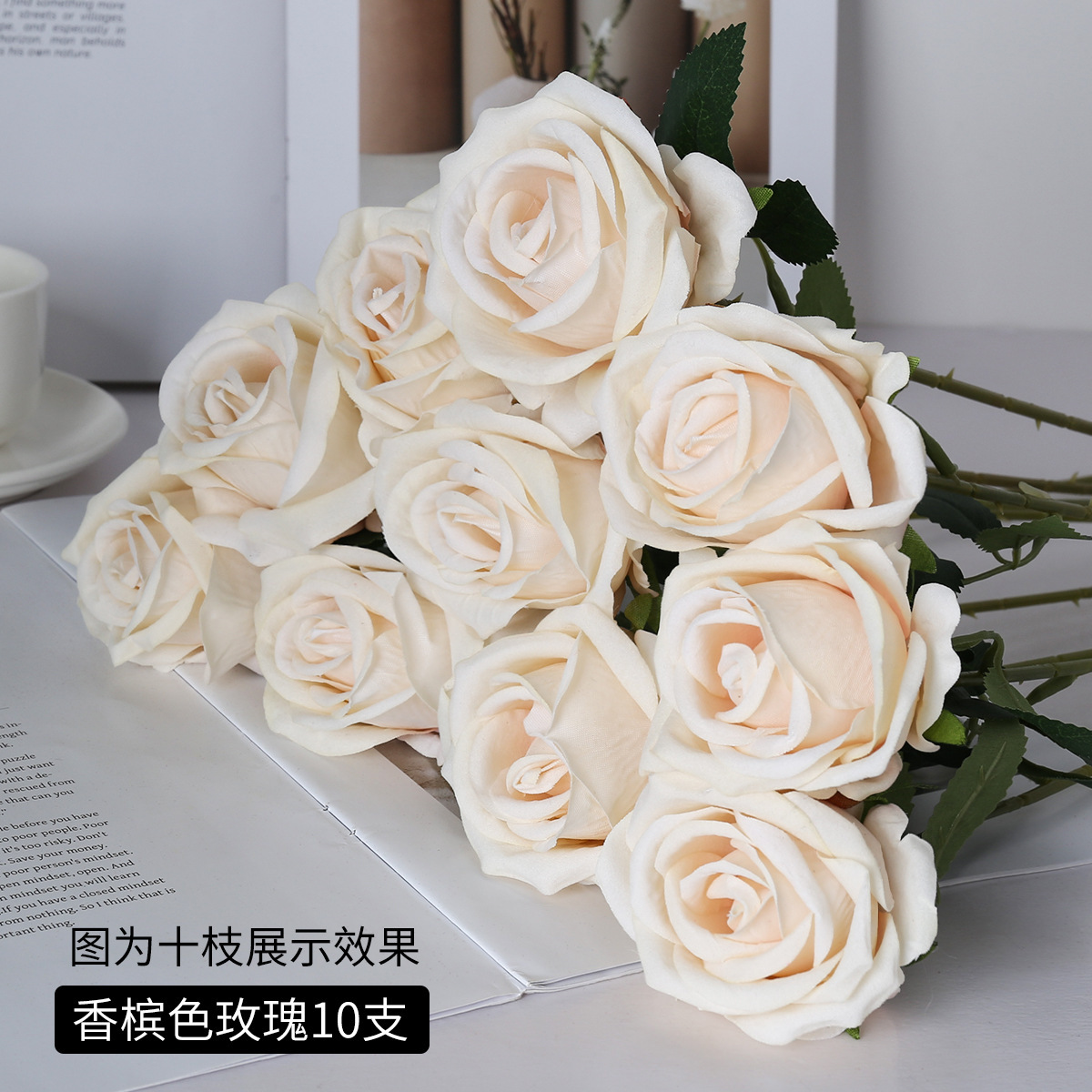 Ramo de Rosas Artificiales de Tela, Alta Simulación, para Hogar