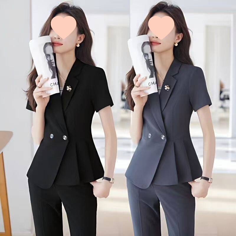 Professional Short-Sleeved Suit for Women, Summer Elegant Formal Suit Jacket, Sales Department Workwear, Jewelry Store Workwear Set
