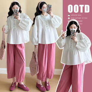 Maternity 2025 Spring Lantern Sleeve Loose Gentle Shirt Folding Pants for Exterior Wear Pregnant Women suit Spring Wear