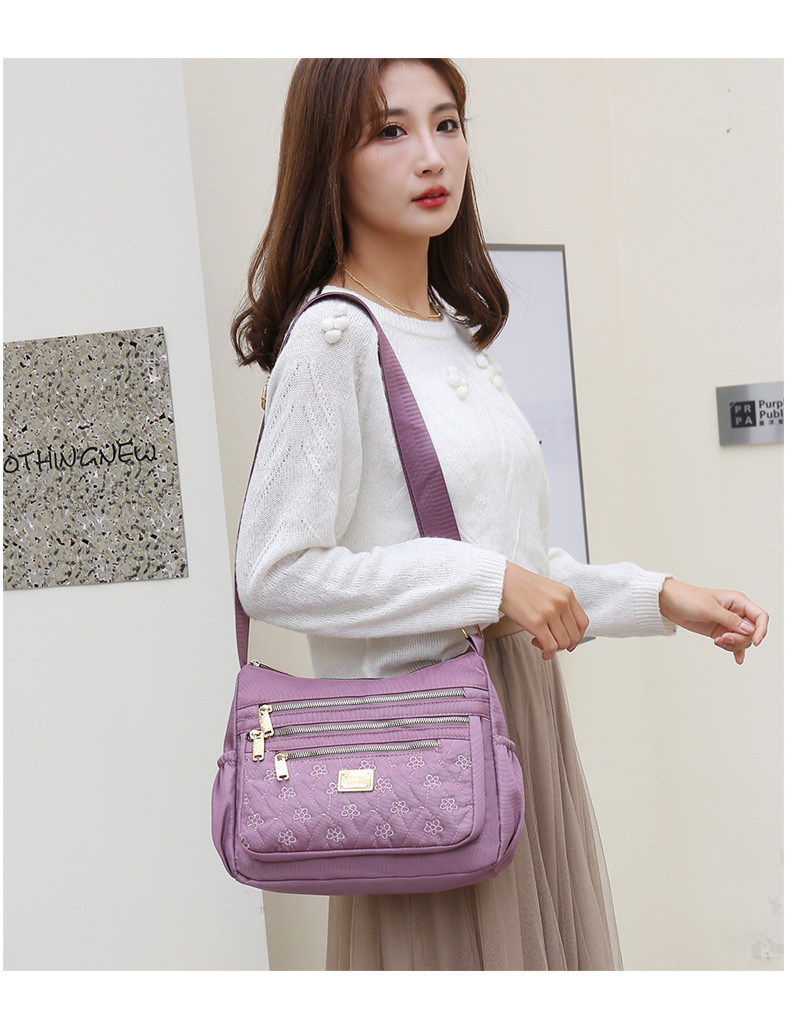 New women's crossbody bag, nylon embroidered shoulder bag, large-capacity multi-layer simple middle-aged mom bag undefined