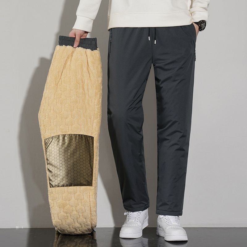 Men's Clothing Men's Winter Fleece Down Cotton Pants Warm Thickened Casual Long Outerwear Windproof Snow Pants_voghion.com