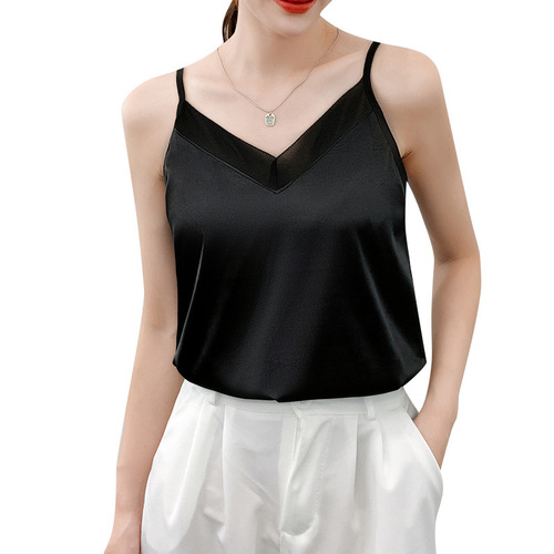Ladies' silk satin strapless summer outerwear sexy sleeveless top, simple professional suit, inner base shirt, trendy