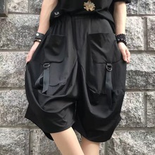 春夏新款宽松工装裤中性大码潮流百搭阔腿短裤子五分低裆裤垮裤女