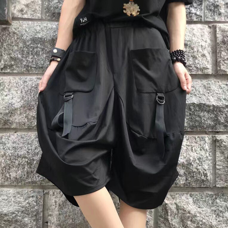 Spring and Summer New Loose Overalls Neutral plus size Trendy All-match Wide-leg Short Pants Five-point Low-crotch Pants Women's Baggy Pants