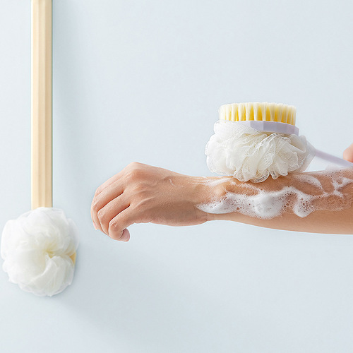Bath brush, back rub brush, long handle, soft-bristled double-sided bath brush, mud removal, dust removal, bath brush back artifact