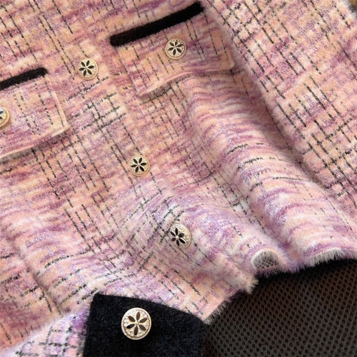 Women's Autumn/Winter Long-Sleeve Outerwear with Subtle Chanel-style Hues, High-End, Loose Fit Knit Cardigan