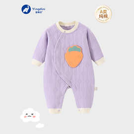 婴儿三层保暖连体衣纯秋冬加厚宝宝爬服哈衣哈衣新生儿衣服