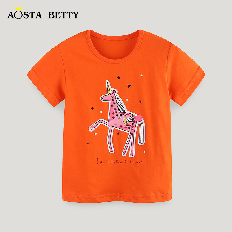 Summer fashionable children's cartoon T-shirt with a round collar