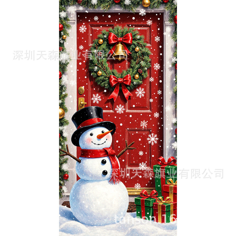 跨境新款亚马逊圣诞节门盖旗精致礼盒姜饼屋门口装饰帜雪人圣诞树|undefined
