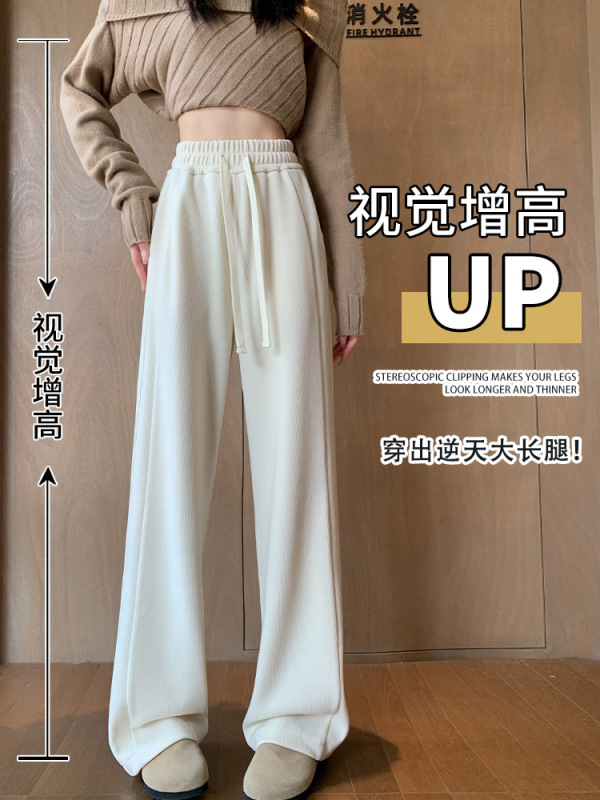 窄版阔腿裤女秋冬加绒2025新款欧棉绒小个子垂感直筒休闲香蕉裤子|undefined