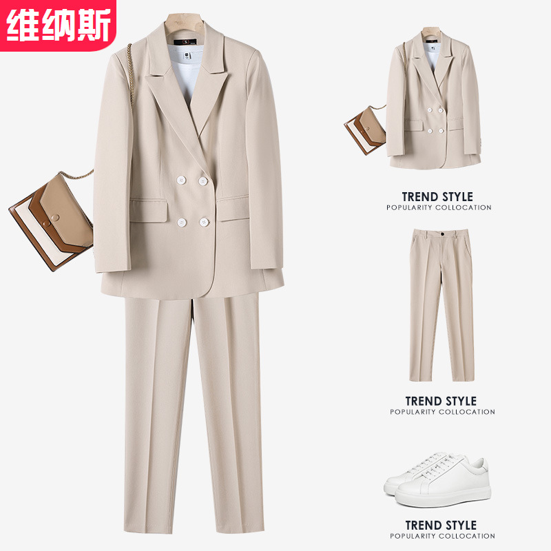 純色寬松休閑西服女職業套裝新款氣質長袖西裝外套女時尚OL套褲