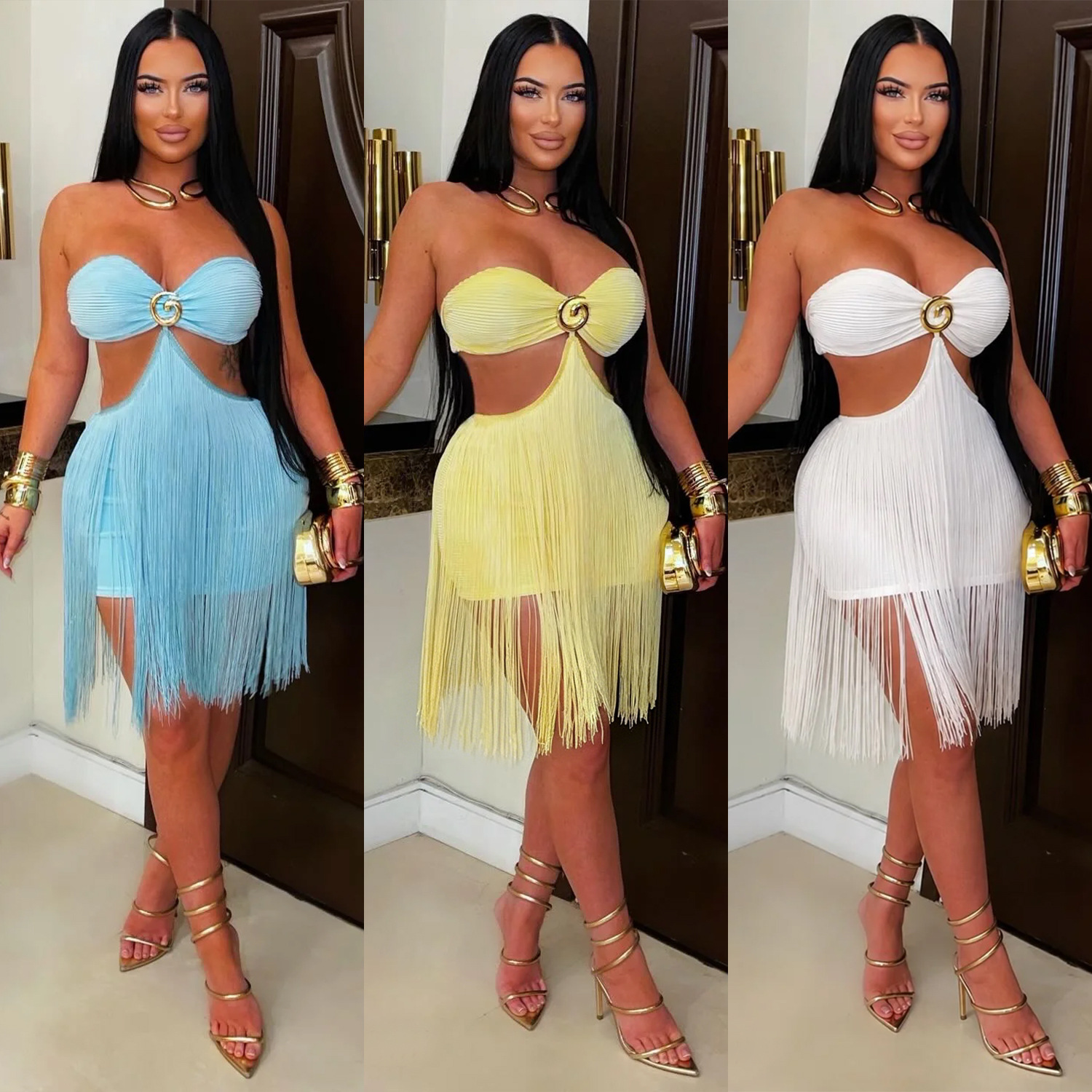 C7741 Aliexpress transfronterizo Amazon 2026 nuevo vestido de mujer con bordas de pecho vestido de fiesta de discoteca image 1