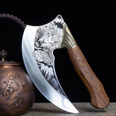 Longquan Knight's Hall High-Carbon Stainless Steel Forged Asymmetric Leopard-Claw Ring Eye Vegetable Knife Popular in Europe and America Style