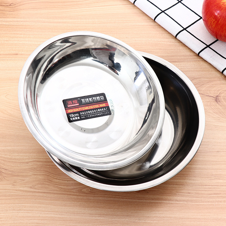 18-20cm Non-Magnetic Round Plate Stainless Steel Household Round Plate Dish Plate Household Fruit Plate Dish Plate Serving Plate