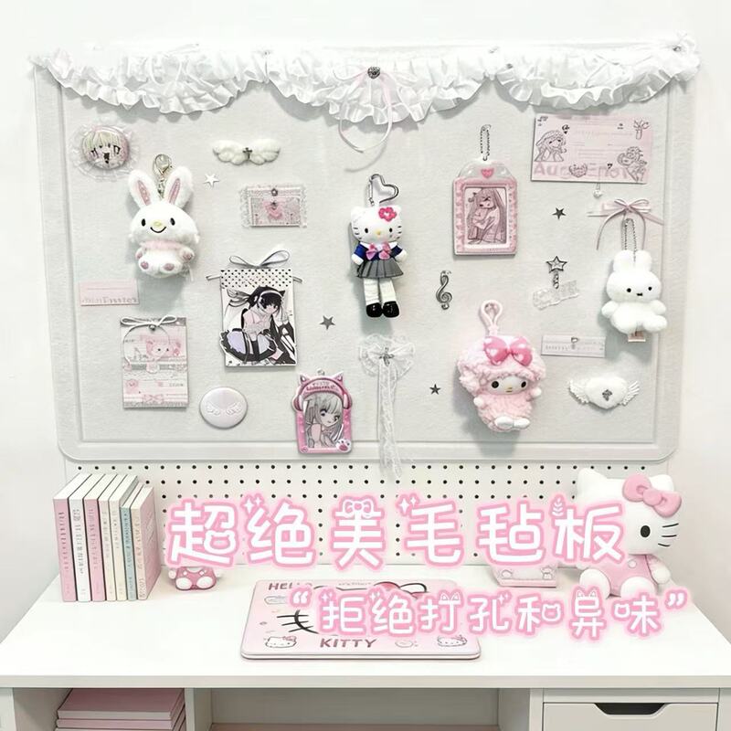 Cute curtain felt board photo wall, girly style small card display, background wall with a sense of ambiance, DIY bedroom decoration wall