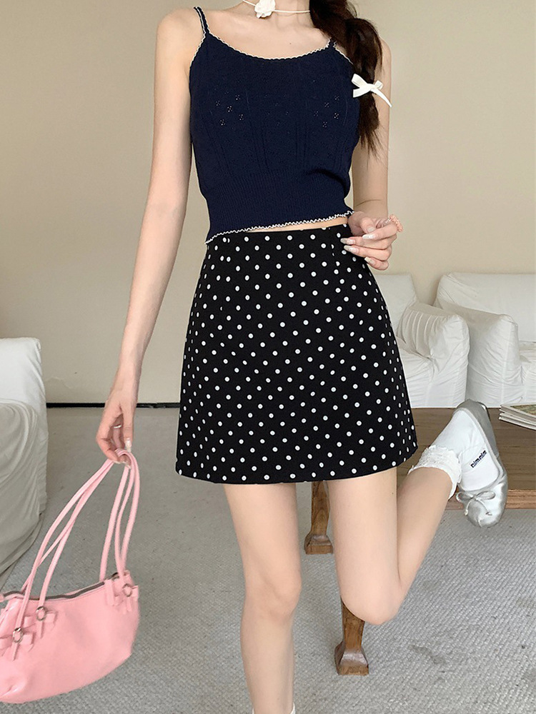 ハイウエスト水玉柄スカート レディース Aライン スリット入りミディ丈 2026夏新作 水玉柄ヒップスカートA 在庫あり