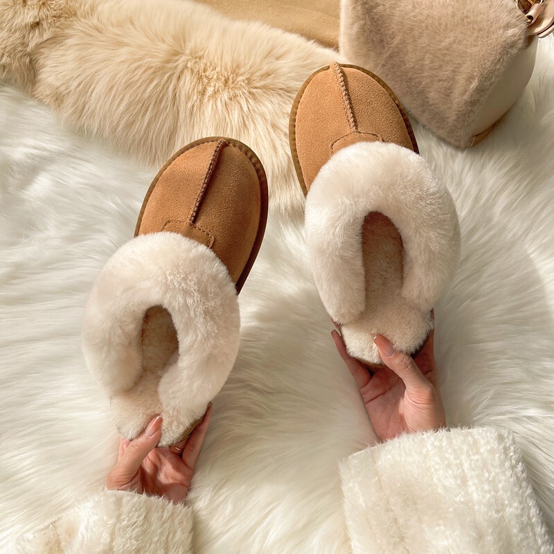 Furry slippers women's outer wear fur integrated closed toe snow boots 2023 Winter new slip-on warm cotton slippers