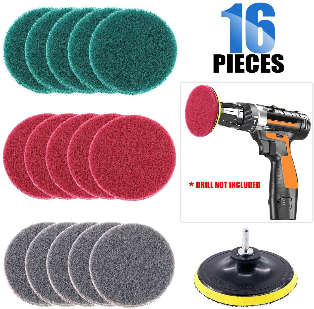 跨境热卖六角螺丝红色灰色绿色植绒工业百洁垫16件套清洁百洁布套
