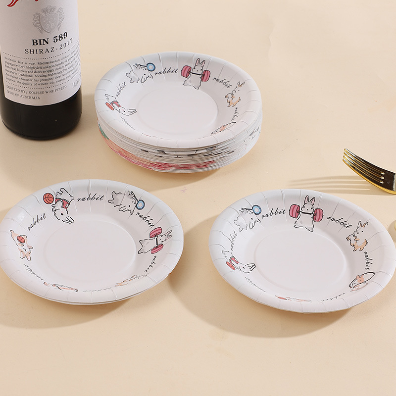 Plato desechable de hueso de 6 pulgadas de mesa de comedor casera, plato de papel de fiesta al por mayor, espesación desechable de hueso