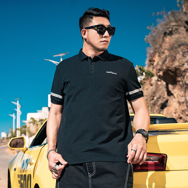 Marca de moda más tamaño de los hombres más el tamaño Polo de los hombres suelta casual bordado solapa manga corta Polo camisa