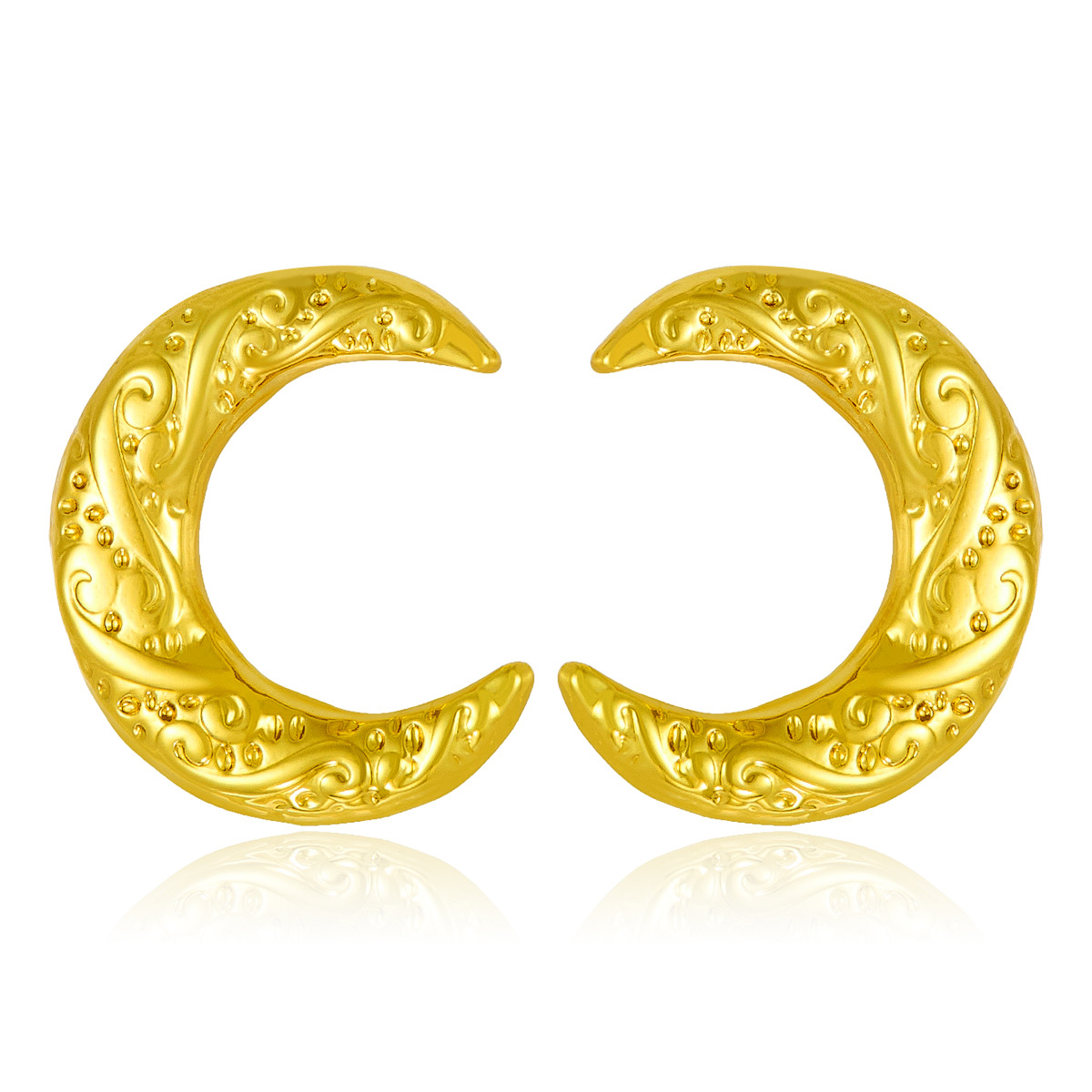 Europa y América de tendencia geométrica irregular pendientes de media luna de patrón de personalidad de acero inoxidable femenino retro versátil sensación de alto nivel