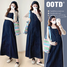 实拍2025春装新款韩版时尚牛仔孕妇连衣裙+孕妇针织上衣